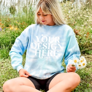 Colortone 8100 Lagoon mockup, Cute Tie Dye Sweatshirt Mock up, Summer vibes Sweater mockups, Printify Modeled Crewneck mock, Print on Demand