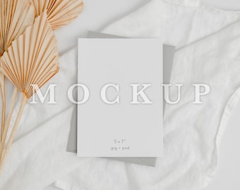 5 x 7 Card Mockup, Boho Wedding Invite Mock Up, modern invitation card, greeting card mockup, minimalist baby shower mock, smart object psd