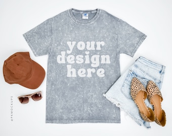 Colortone 1300 Grey Mock Up, Color tone unisex mineral wash tee mock up, Flatlay Tshirt Mock-up, Minimal modern Shirt, flat lay mockups