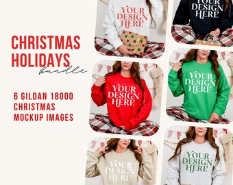 Gildan 18000 Christmas mockup bundle, Xmas crewneck flat lay Mock up, Holiday G18000 Mockups, Flatlay sweater Mocks, winter sweatshirt mock