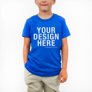 True Royal Bella Canvas 3001Y Youth T-Shirt Mockup: Real Boy Model