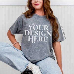 Colortone 1300 Grey mock up, C1300 Tshirt Model Mockup, Oversized tee mock, Color tone unisex mineral wash tee mock-up, Minimal Shirt mock