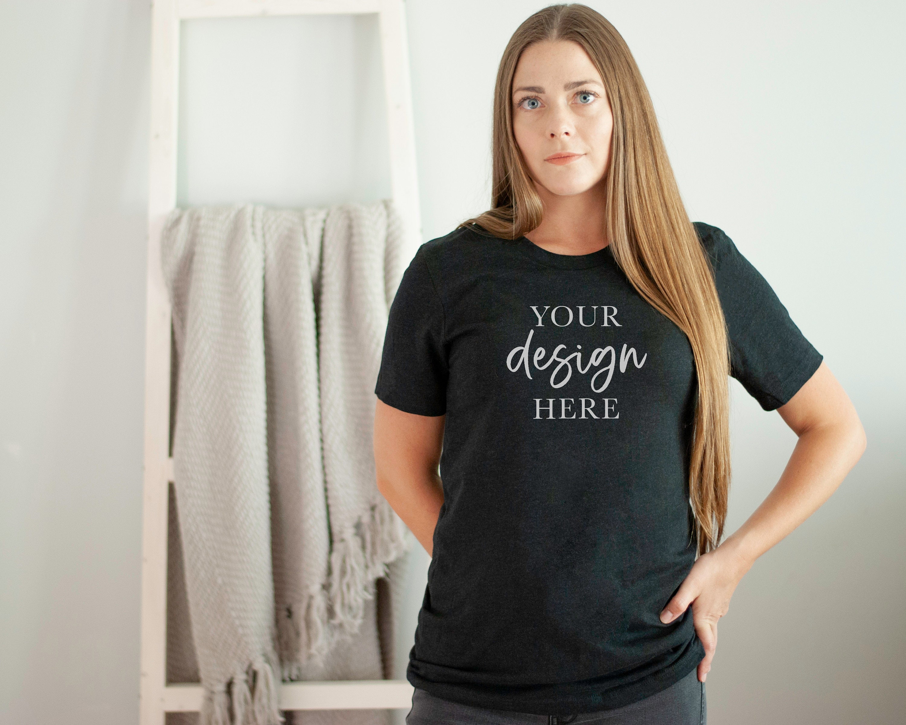Blank Bella Canvas Heather Black Mockup 