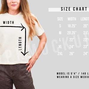 Comfort Colors 3023CL Size Chart boxy tee Size Guide 3023 CL Mock up spring modeled crop top mockups trendy mock Canva editable template