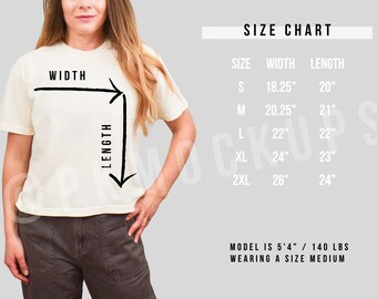 Comfort Colors 3023CL Size Chart boxy tee Size Guide 3023 CL Mock up spring modeled crop top mockups trendy mock Canva editable template
