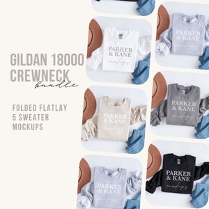 Gildan 18000 Mockup Bundle, G18000 Modern Mock-ups, Western Mockups, Minimal flatlay, sweater flat lay, sweatshirt mock-up, Crew neck mock