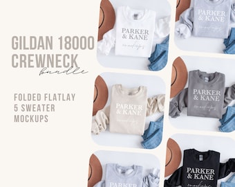 Gildan 18000 Mockup Bundle, G18000 Modern Mock-ups, Western Mockups, Minimal flatlay, sweater flat lay, sweatshirt mock-up, Crew neck mock