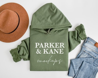 Gildan 18500 Mockup, Militaire Groene Hoodie Mock up, Flat lay Mockups, Gildan 185 Sweatshirt Mockup, Gevouwen Trui mock up, Printful Flatlay