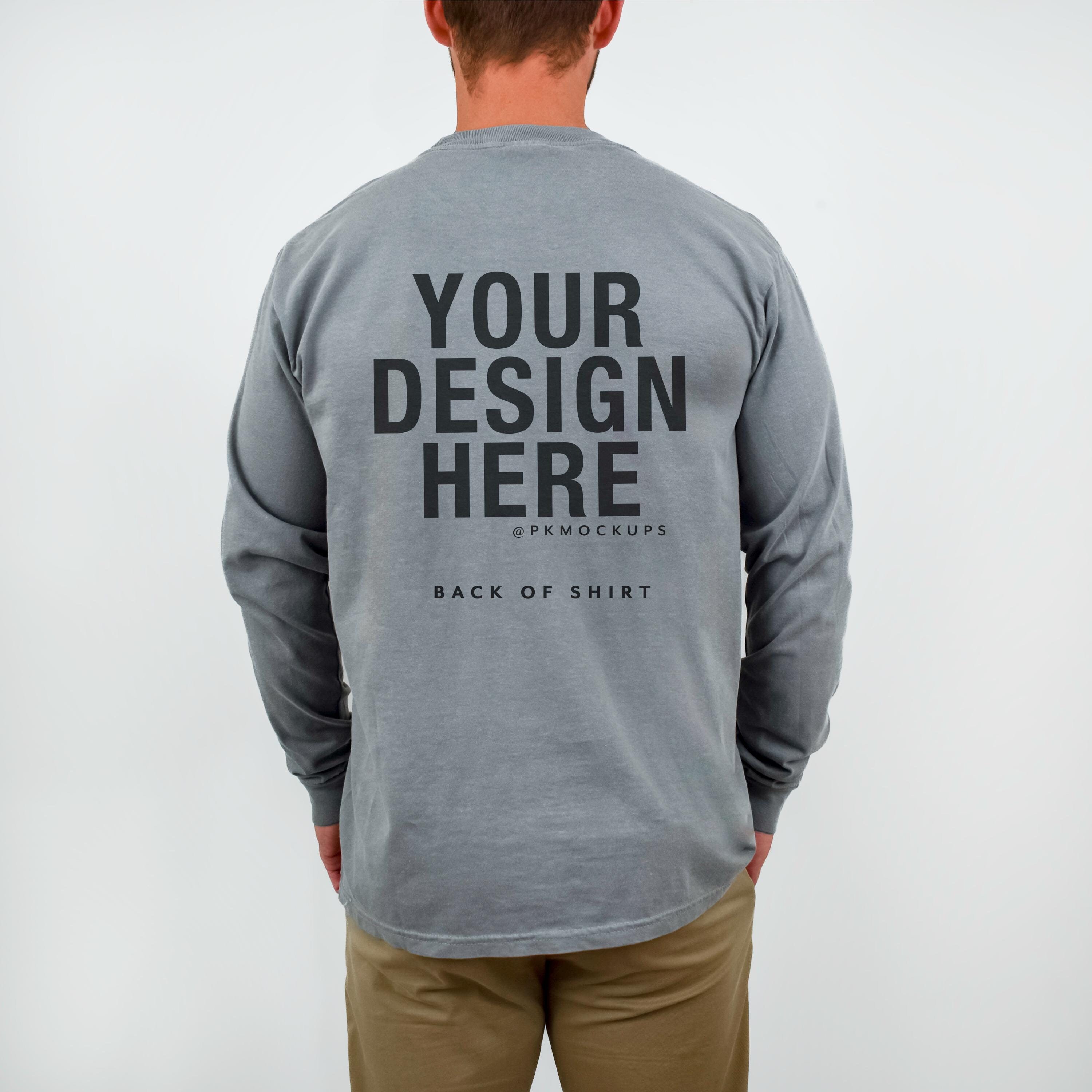 Comfort Colors 6014 Grey Back of Tee Mock up C6014 Long Sleeve