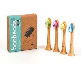 booheads - 4PK - Bamboo Electric Toothbrush Heads - Polish Clean - Multicolour | Compatible with Sonicare | Biodegradable Eco Friendly