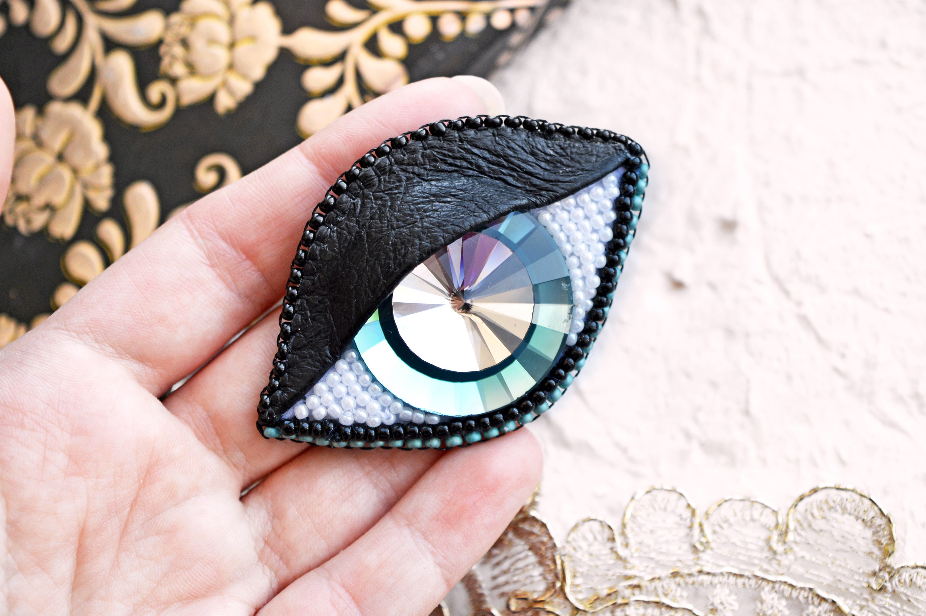 Crystal Eye Brosche Anti Evil Eye Pin Hand Perlen Stickerei Etsy