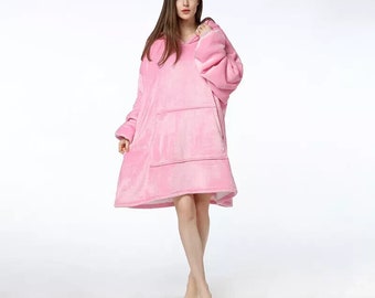 Oversized Pink Blanket Hoodie Sherpa Fleece Comfy Winter **FREE SHIPPING**