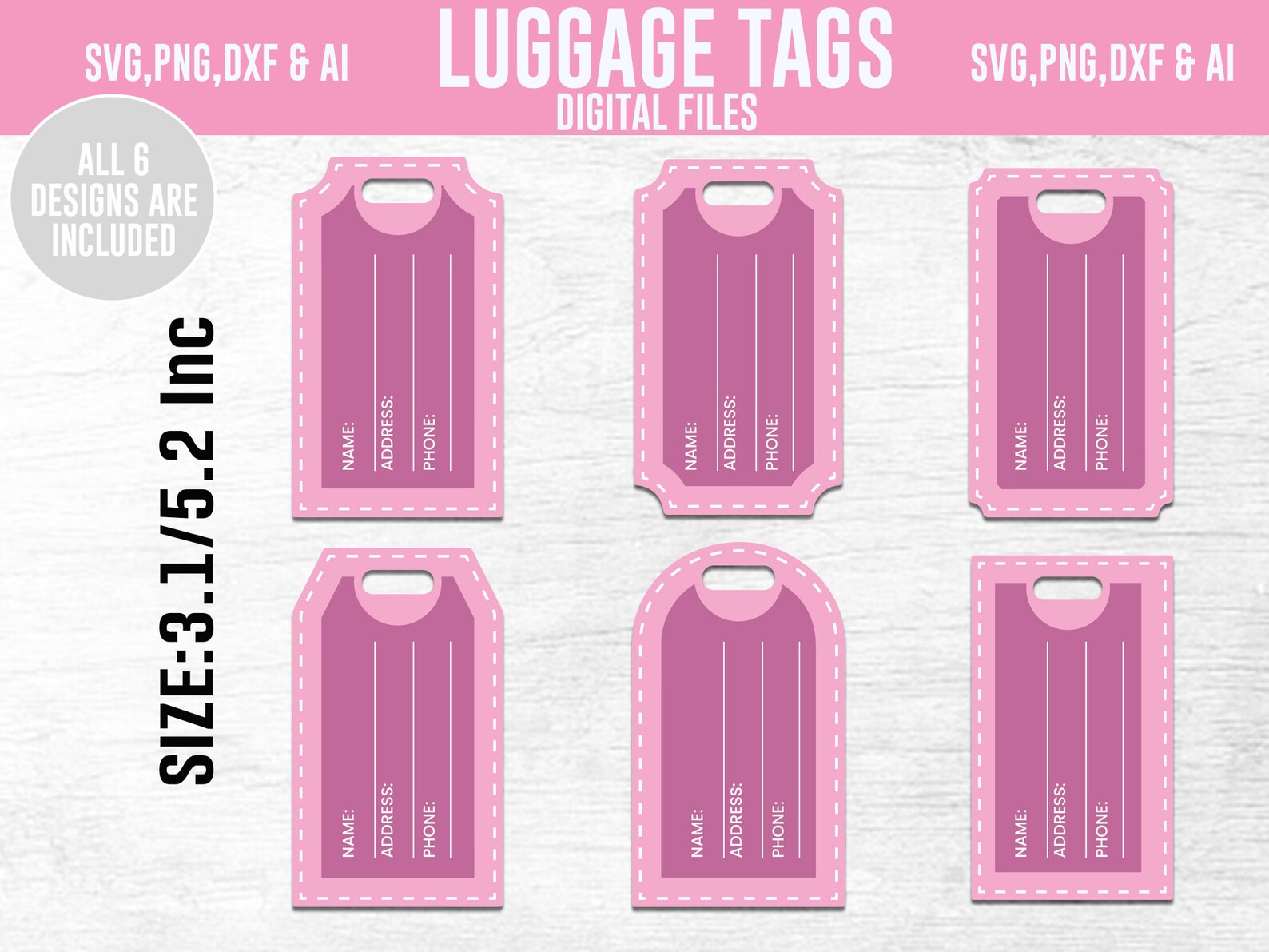 Pink Luggage Tags SVG Luggage Tag Template Svg Backpack Tags Bag Tags