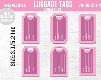 Pink Luggage tags SVG | Luggage tag template svg | Backpack tags | Bag tags svg | Kids bag tags | Travel tags | printable tags svg