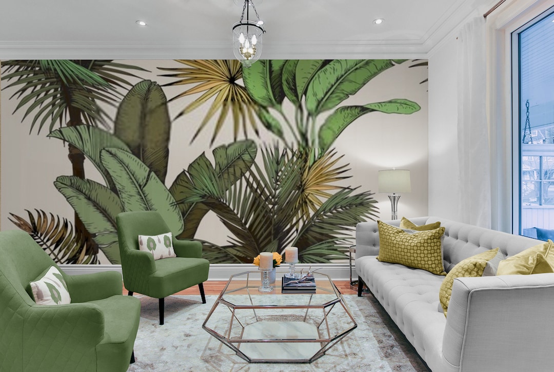 Green Palm Leaf Wallpaper - Tropical Peel and Stick Wall Decor - Etsy