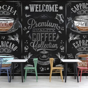 Carta da parati per caffè Carta da parati per sala da pranzo Decorazione da parete per cucina Arte da parete per caffè, dimensioni personalizzate