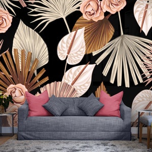 Tropical Wallpaper  Pink Leaves Wall Mural Peel and Stick Living Room Bedroom Decor Trendy Wall Art Design  Clourful Leaves Custom Size