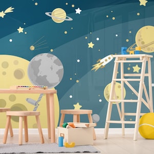 Kids space stars  Wallpaper  Planets Kids room wallpaper Nursery Wallpaper Baby wall art child sky wallpaper art  custom size