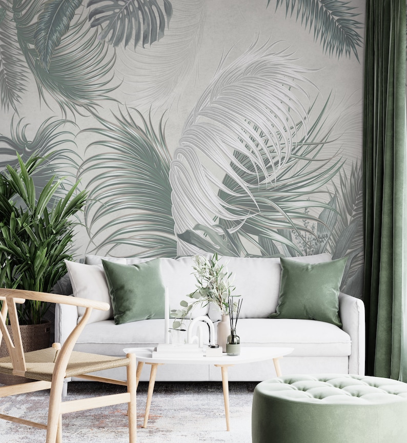 Tropical Palm Leaf Wallpaper Mural: Peel and Stick Wall Art - Etsy