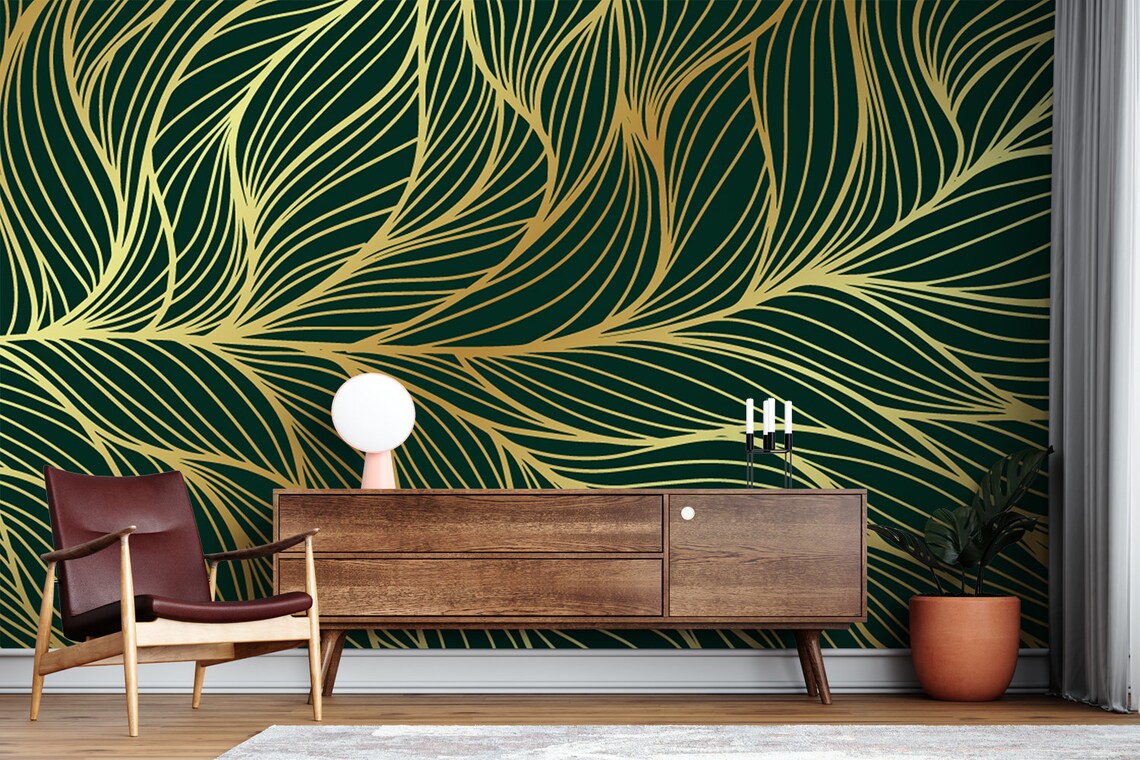 Luxury Golden Emerald Wallpaper Wall Mural Peel and Stick - Etsy