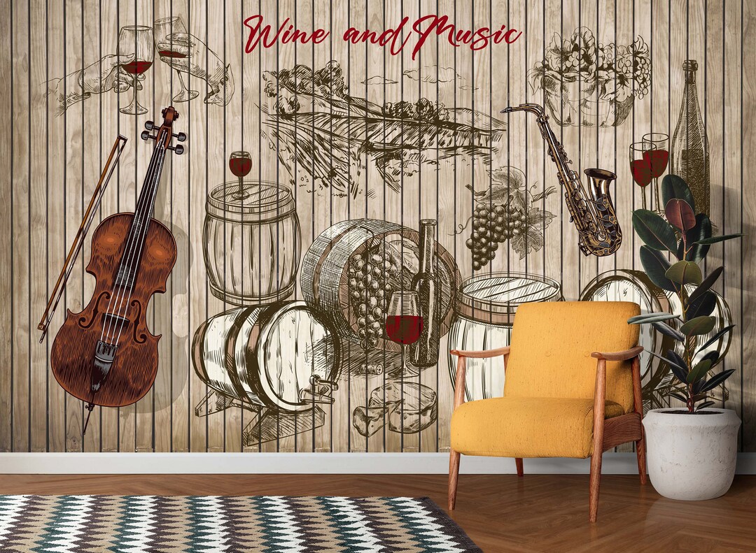 Cafe Wallpaper-cafe Wine House Wall Decor-wine Keg Wall Art-peel and ...
