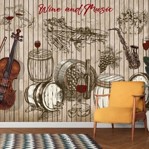 Carta da parati Cafe-Cafe Wine House Wall Decor-Wine Keg Wall art-Peel and Stick Cafe Wallpaper-Wine house Autoadesiva Wall art