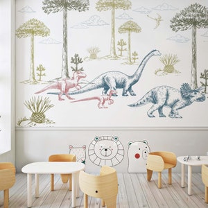 Dinosaur Wallpaper-Kids Wallpaper- Peel and Stick-Jurrasic Wall Mural -Kids Self Adhesive -Nursery Wall Mural-Child Room-Dinosaur Wall Mural