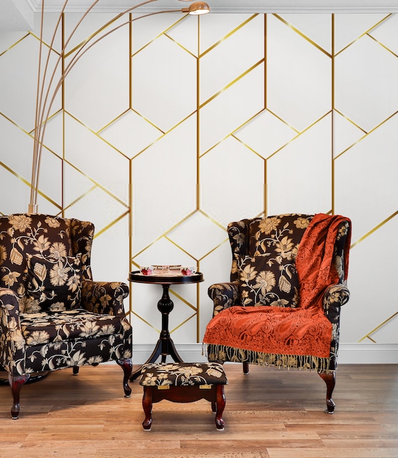 Gold Squar Pattern Wallpaper living Room Marble Wall Art bathroom Marble Wall Mural gold Line Effect geometric Wall Decor Custom Size Etsy UK