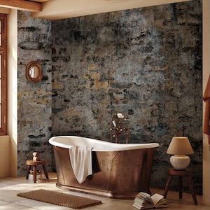 Carta da parati vintage grunge elegante distress-nero, grigio, muffa e macchie di vernice sbucciate-moderno modello rustico industriale-vecchio muro ruvido incrinato