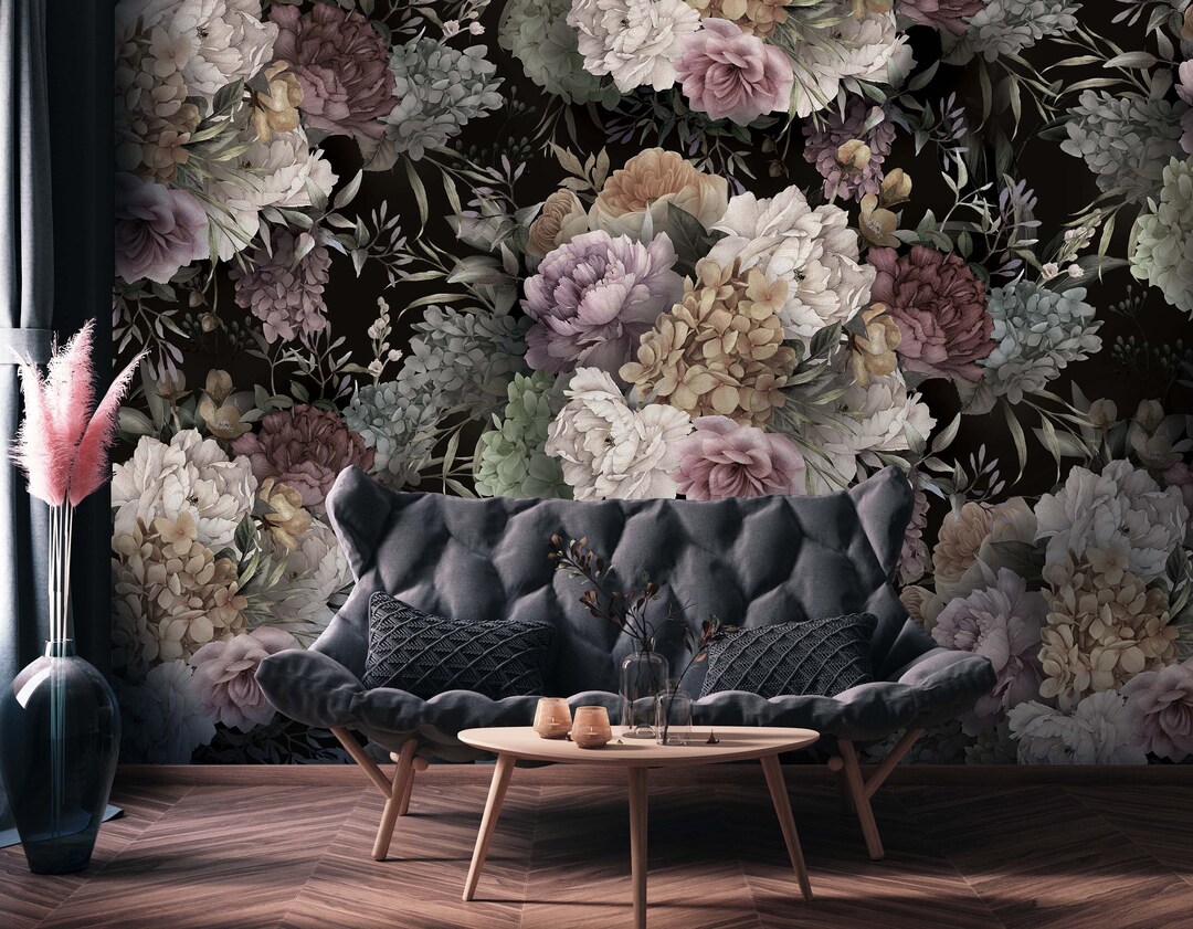 Floral Peony Wallpaper Mural - Vintage Botanical Style - Etsy