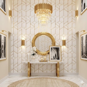 Art-decomuurschildering - Goud geometrisch Peel and Stick-behang