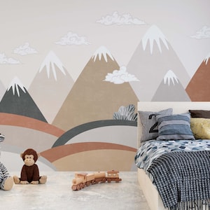 Kids Wallpaper-Nursery Mountains Wallpaper-Baby wall art child mountains wallpaper art  custom size