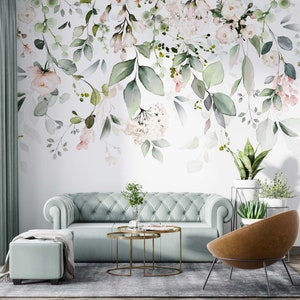 Carta da parati tropicale Foglie verdi acquerello Murale da parete Stacca e attacca Soggiorno Camera da letto Decorazione Design di arte murale alla moda Dimensioni personalizzate