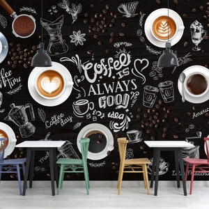 Carta da parati per caffè Carta da parati per sala da pranzo Decorazione da parete per cucina Arte da parete per caffè, dimensioni personalizzate