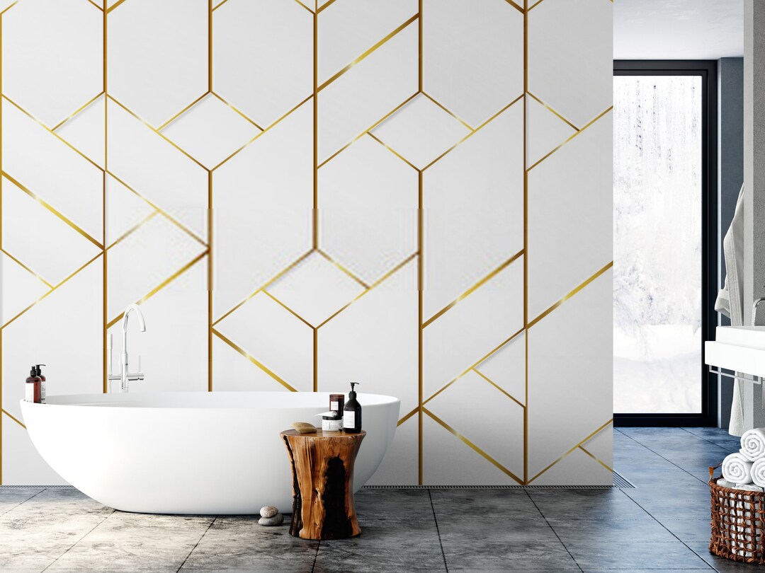 Art Deco Wall Mural - Gold Geometric Peel and Stick Wallpaper - Etsy ...
