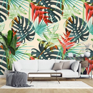 Tropische Blätter Wand-Papier Blätter-Wand-Kunst-Wohnzimmer-Blätter Wandkunst-Dekor Tropische Blätter Wand-Muster