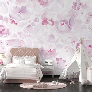Aquarell rosa Blumen-Kinderzimmer Tapete-Aquarell bunte Blumen Tapete-Aquarell rosa Blumen Tapete
