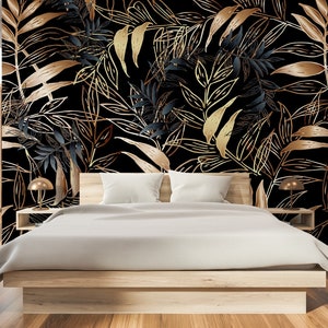 Leave wallpaper,copper leaf,floralwallpaper,wildfloral wallpaper,livingroom wallpaper,traditionalwallpaper,abstract wallmural,copper,black