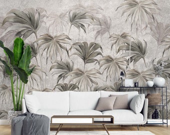 Neutral Palm Leaf Wallpaper Mural - Tropical Botanical Peel and Stick