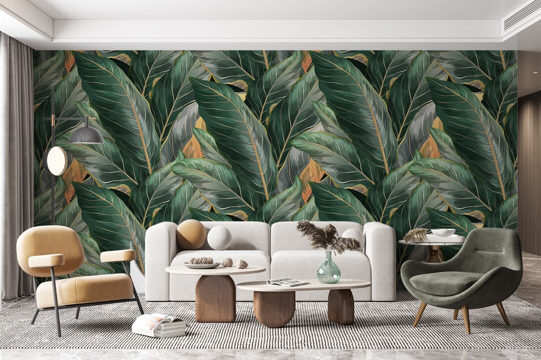 Tropical Banana Leaf Wallpaper - Dark Green Peel and Stick Wall Mural ...