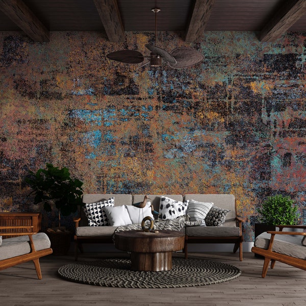 Vintage Grunge Stylish Distress Wallpaper, modernes industrielles rustikales Muster, abgenutzte rostige Metalltextur, abstrakter Wandhintergrund, Tapete