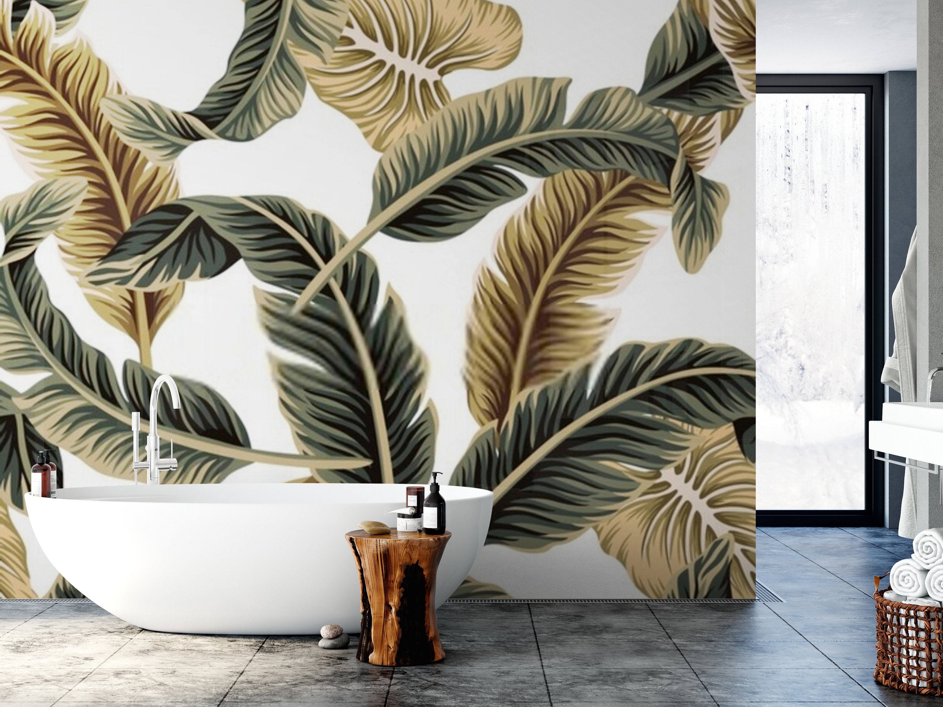 Tropical Banana Leaf Wallpaper Mural: Peel and Stick Wall Art - Etsy
