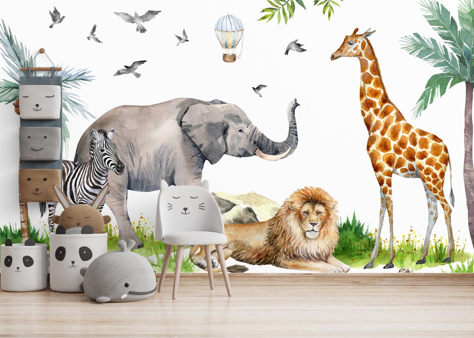 Kids Safari Jungle Animals Wallpaper Nursery Tropical Animals - Etsy