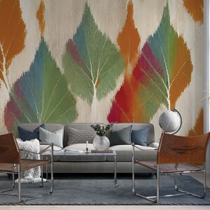 Colorful leave wallpaper-Tropicalwallpaper-Floralwallpaper-Traditionalwallpaper-Abstract wallmural-Livingroom wallpaper-Trendy wall covering