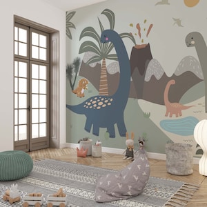 Dinosaur Wallpaper-Kids Wallpaper- Peel and Stick-Jurrasic Wall Mural -Kids Self Adhesive -Nursery Wall Mural-Child Room-Dinosaur Wall Mural