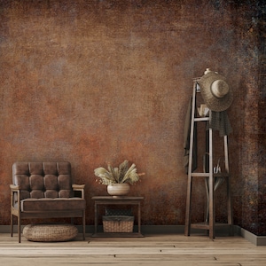 Vintage Grunge Stylish Distress Copper Wallpaper, Dark Brown and Black Modern Industrial Iron Rustic Pattern, Wall decor-Custom Wallpaper