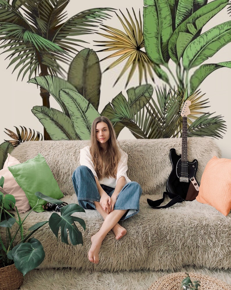 Green Palm Leaf Wallpaper, Tropical Wall Mural, Peel and Stick - Etsy