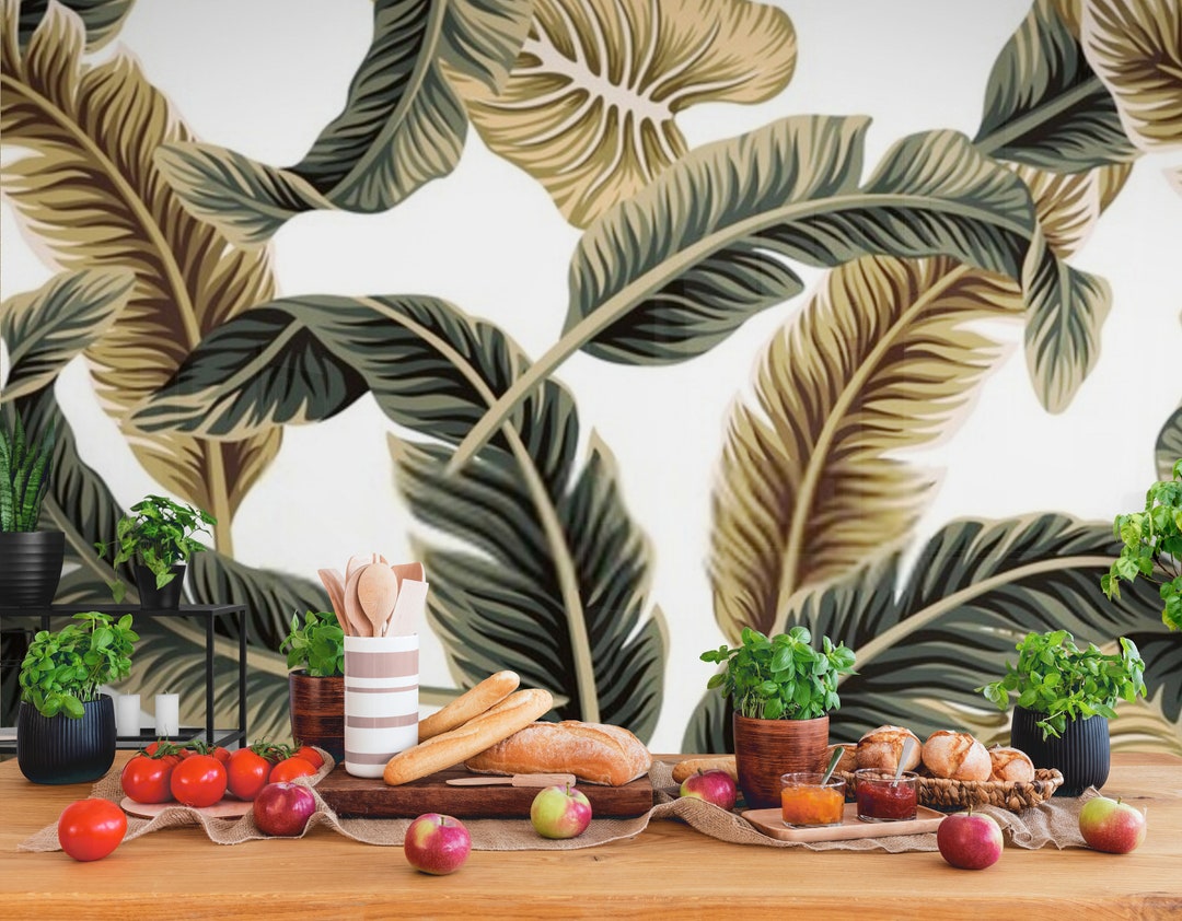 Tropical Banana Leaf Wallpaper Mural: Peel and Stick Wall Art - Etsy
