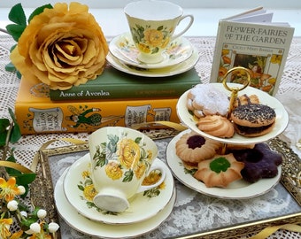 Pretty Vintage Afternoon Tea Set for Two Chrysanthemums