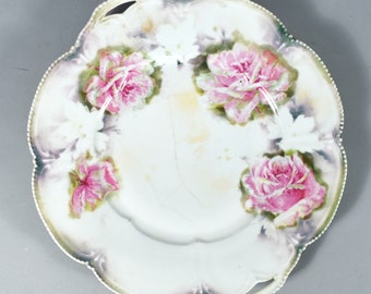 Antique R S Prussia Porcelain Hand Painted Plate/Platter Rose Motif